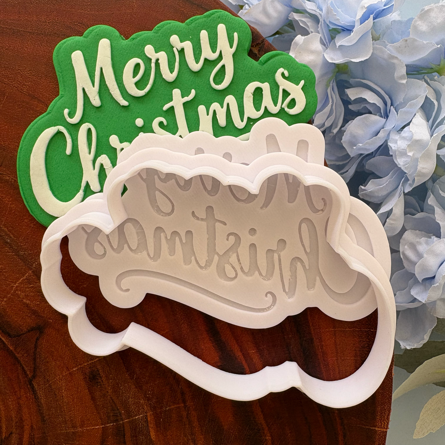 Merry Christmas (fancy) Cookie Cutter & Fondant Debosser