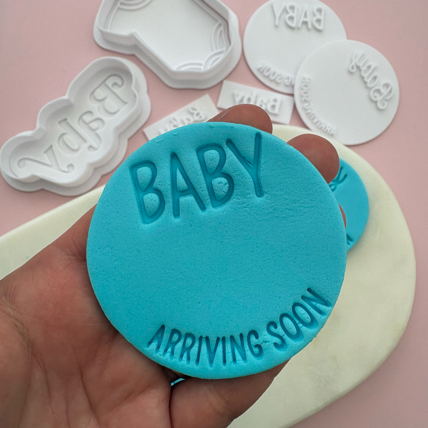 BABY arriving soon (plain font) Cookie Stamp