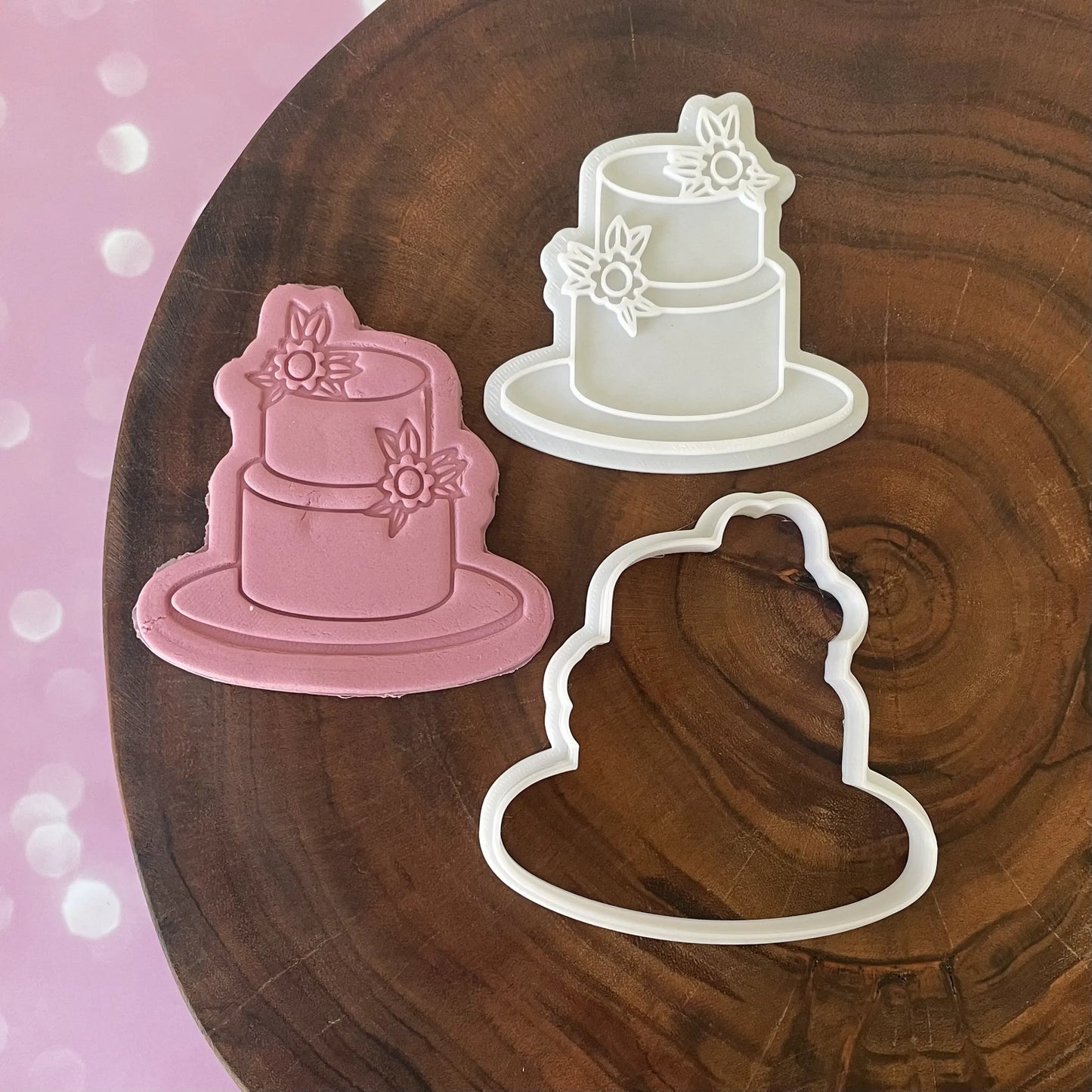 Wedding Cake with Flowers Cookie Cutter & Fondant Embosser