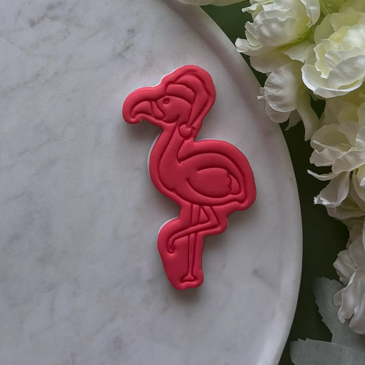 Flamingo with Santa Hat Cookie Cutter & Fondant Embosser
