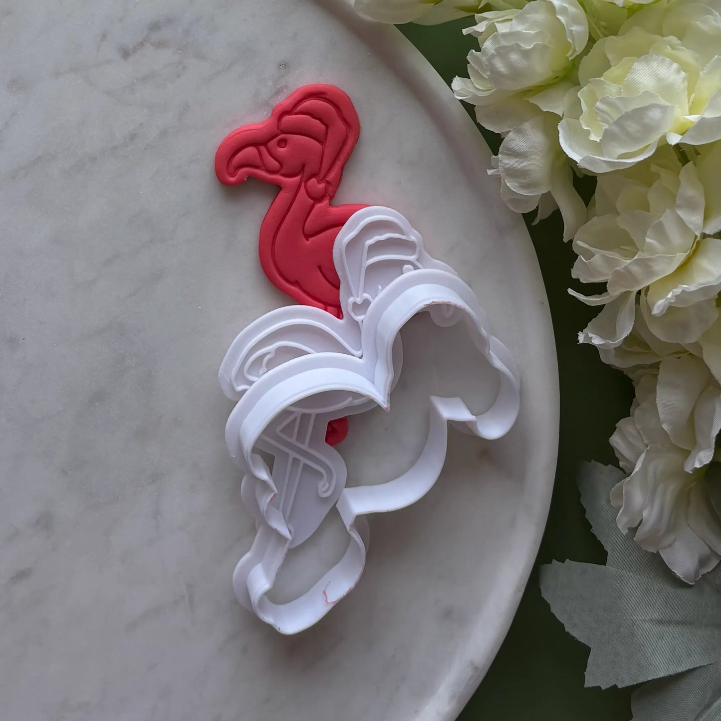 Flamingo with Santa Hat Cookie Cutter & Fondant Embosser