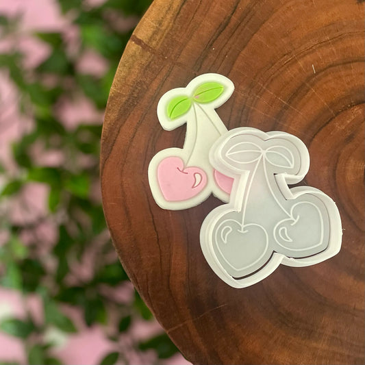 Heart Cherries Cookie Cutter & Fondant Embosser