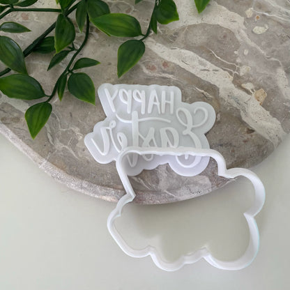 Happy Easter - Cursive font Cookie Cutter & Fondant Embosser