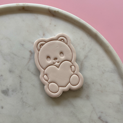 Bear Holding Heart Cookie Stamp & Cutter