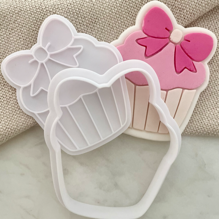 Cupcake with bow Cookie Cutter & Fondant Embosser