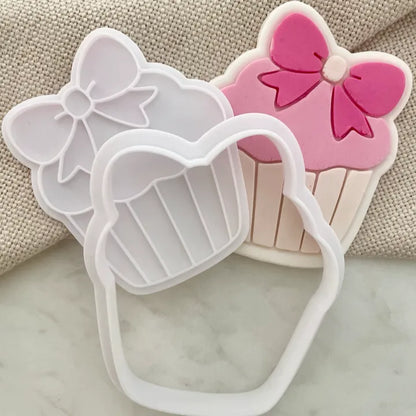 Cupcake with bow Cookie Cutter & Fondant Embosser