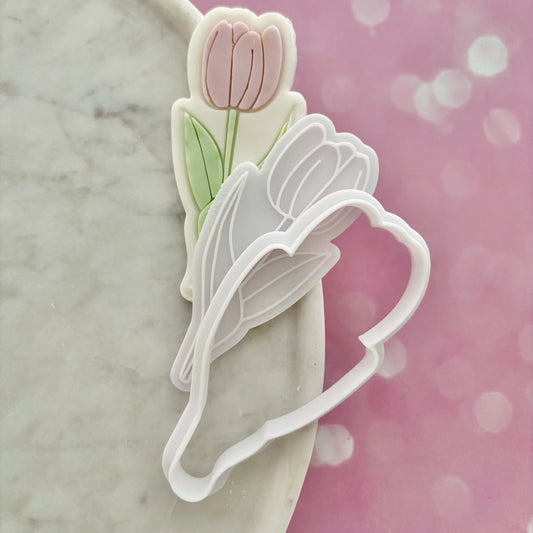 Single Tulip stem Cookie Cutter & Fondant Embosser