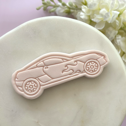 Race Car with Flames Cookie Cutter & Fondant Embosser