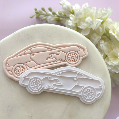 Race Car with Flames Cookie Cutter & Fondant Embosser