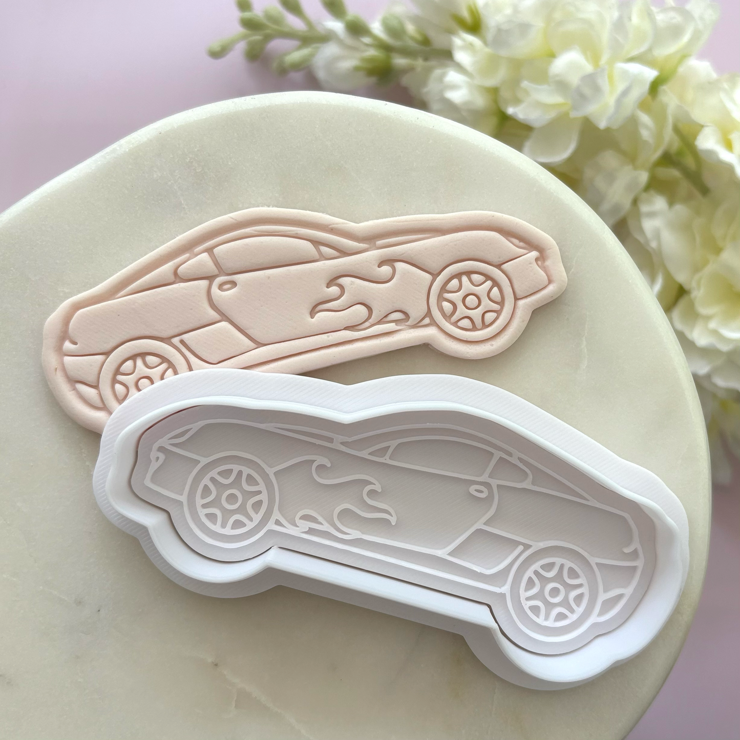 Race Car with Flames Cookie Cutter & Fondant Embosser