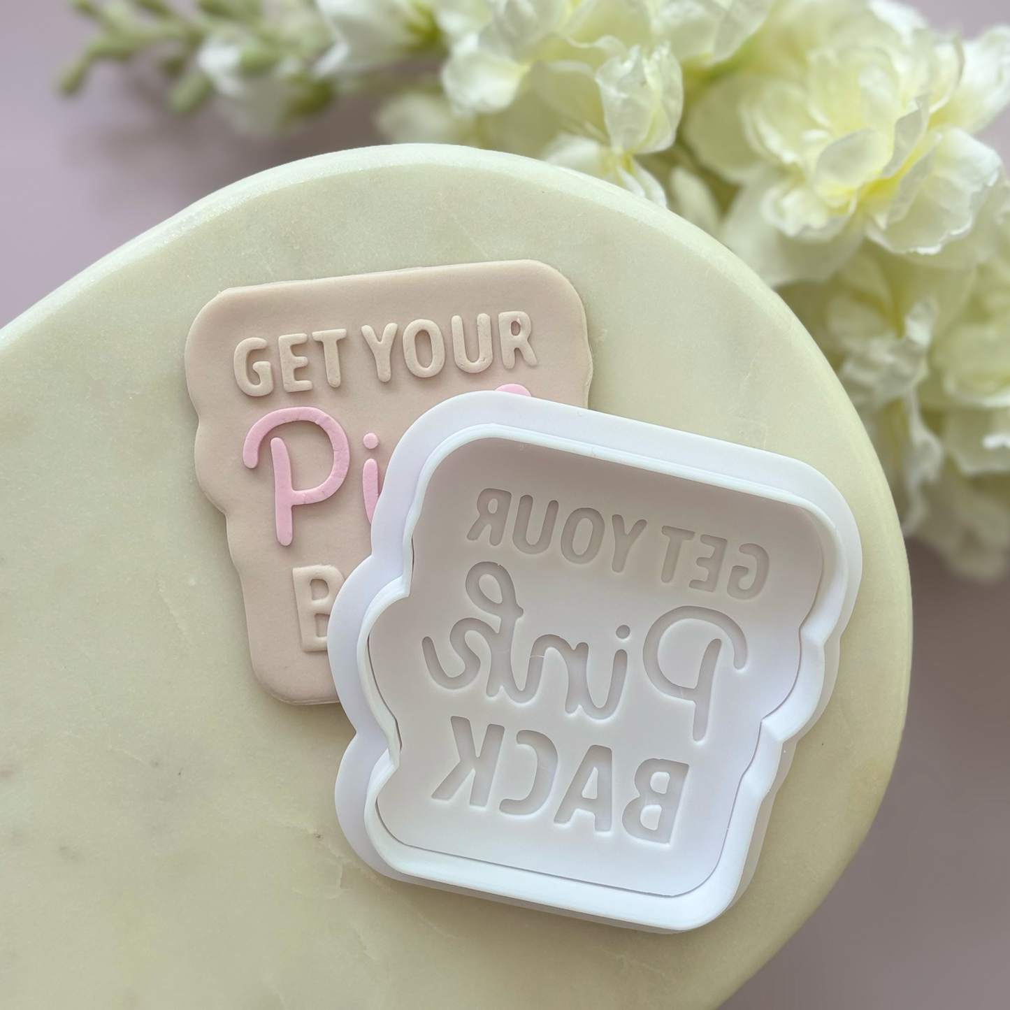 Get Your Pink Back Cookie Debossor & Cutter