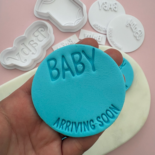 BABY arriving soon (plain font) Cookie Stamp