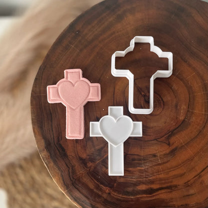 Cross with heart Cookie Cutter & Fondant Embosser