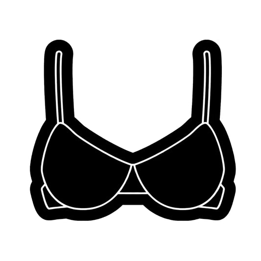 Black and white icon of a bikini top on a white background