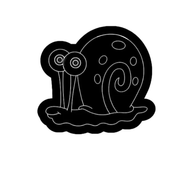 Black and white illustration of a snail on a white background