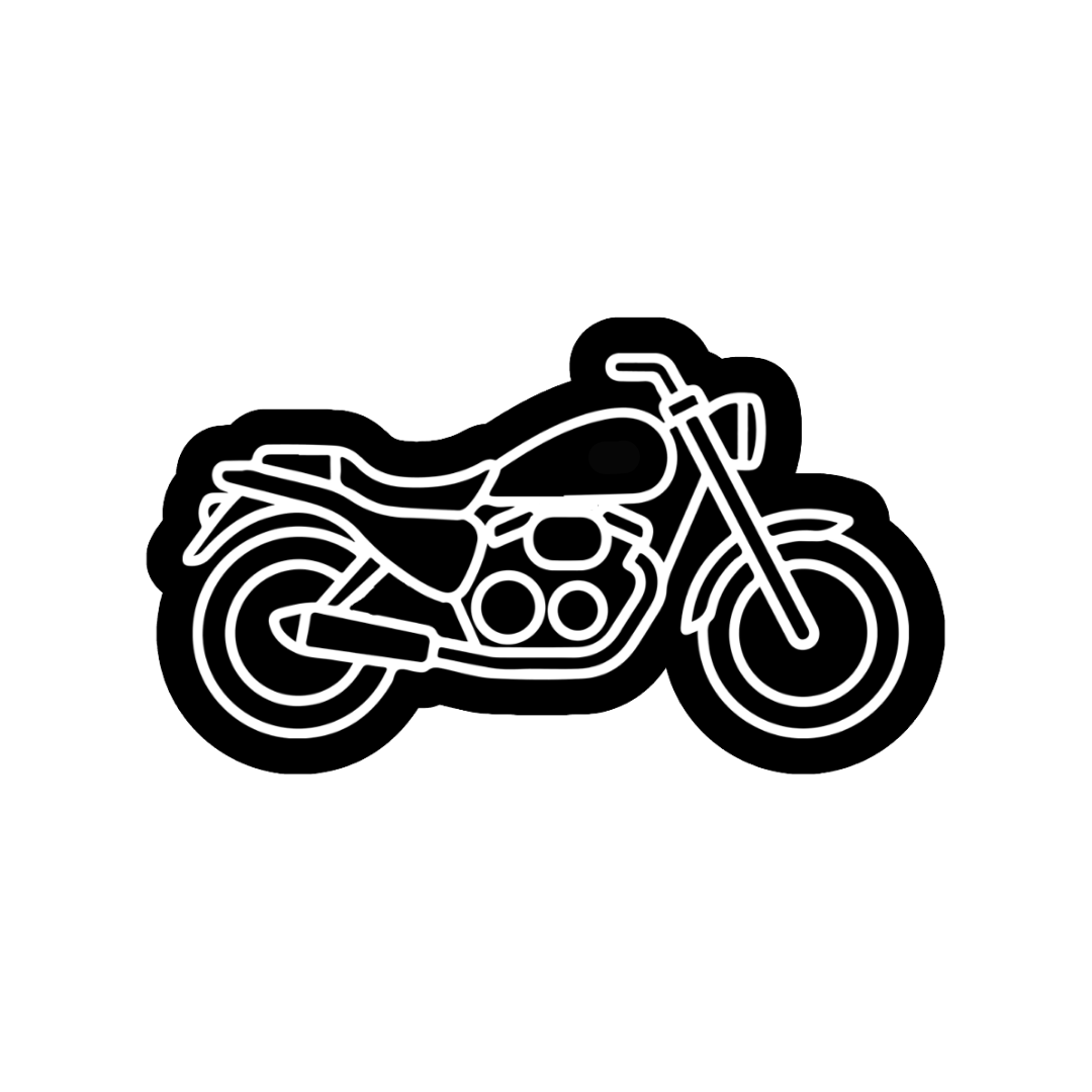Black outline of a motorcycle on a white background