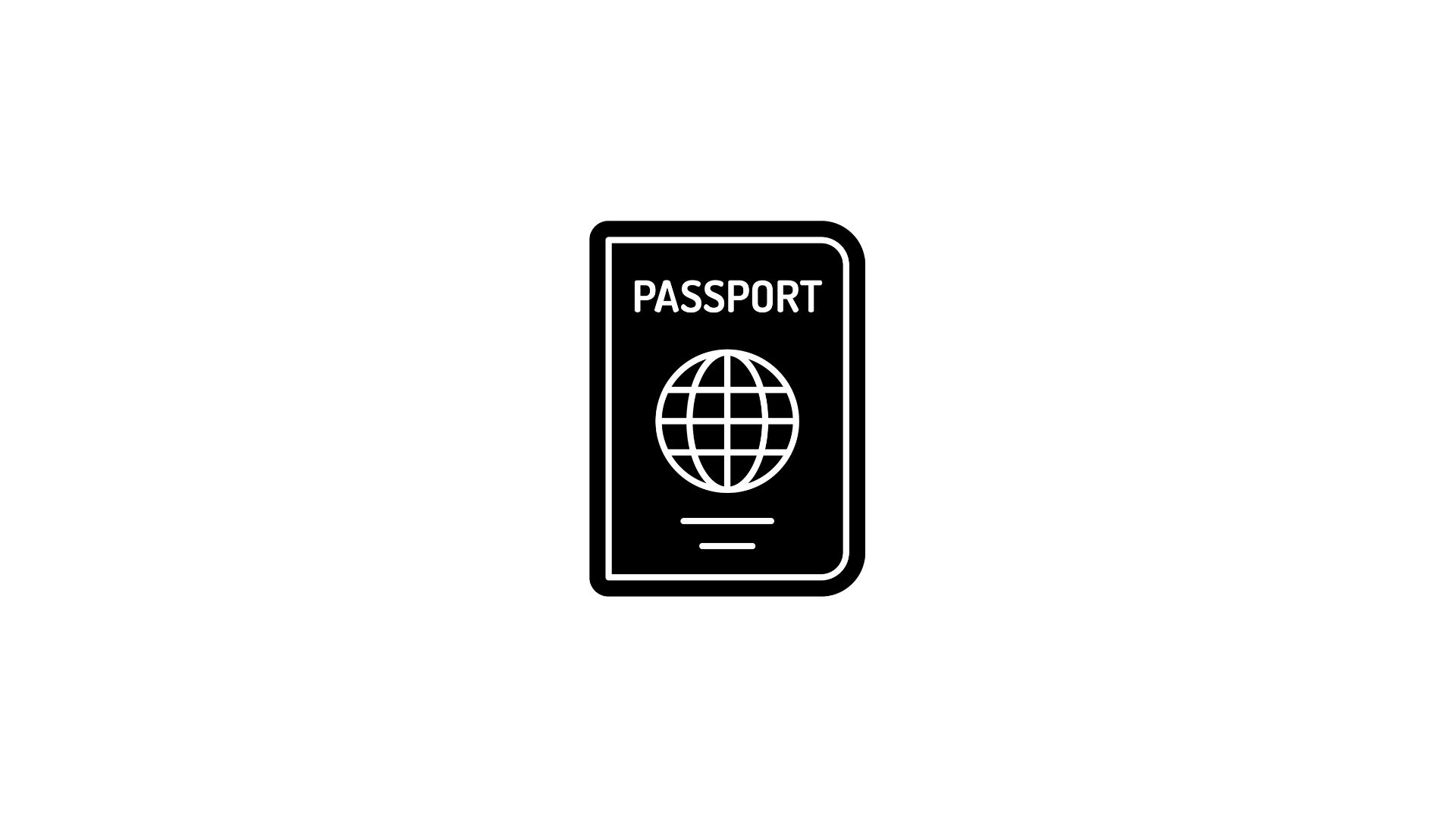 A simple black outline icon of a passport centered on a plain white background.