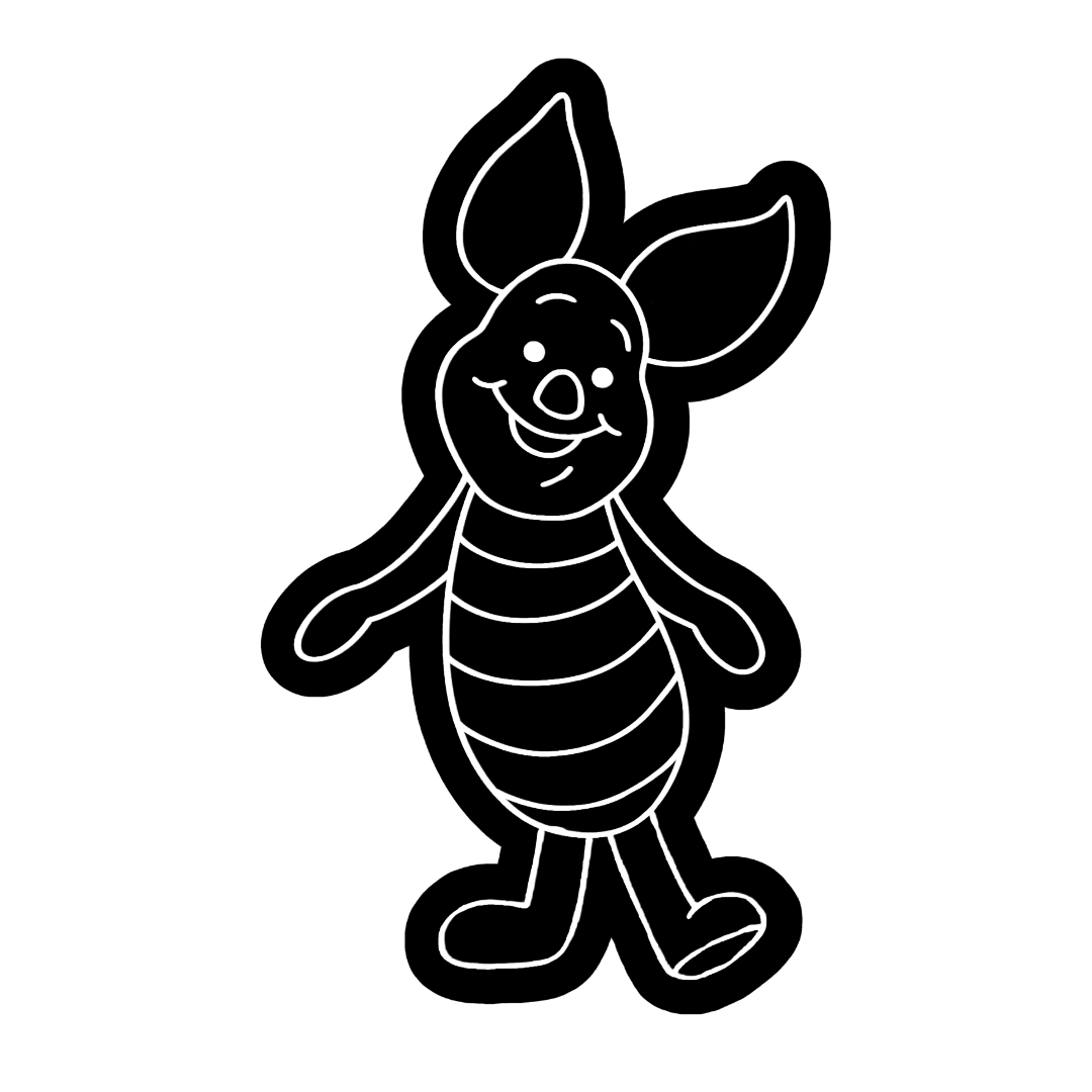 Black and white illustration of a cartoon character on a white background