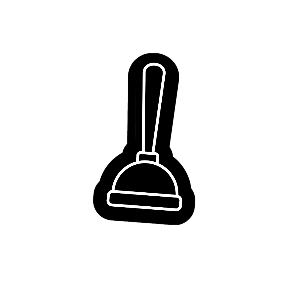Black icon of a broom and dustpan on a white background