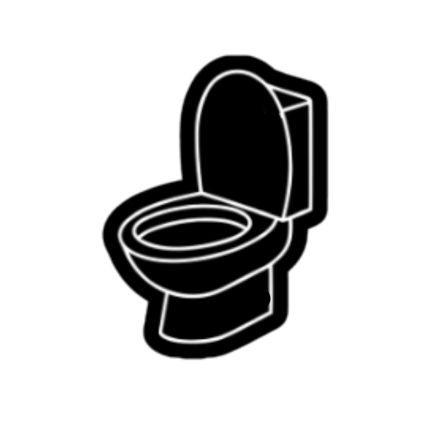 Black and white icon of a toilet on a white background